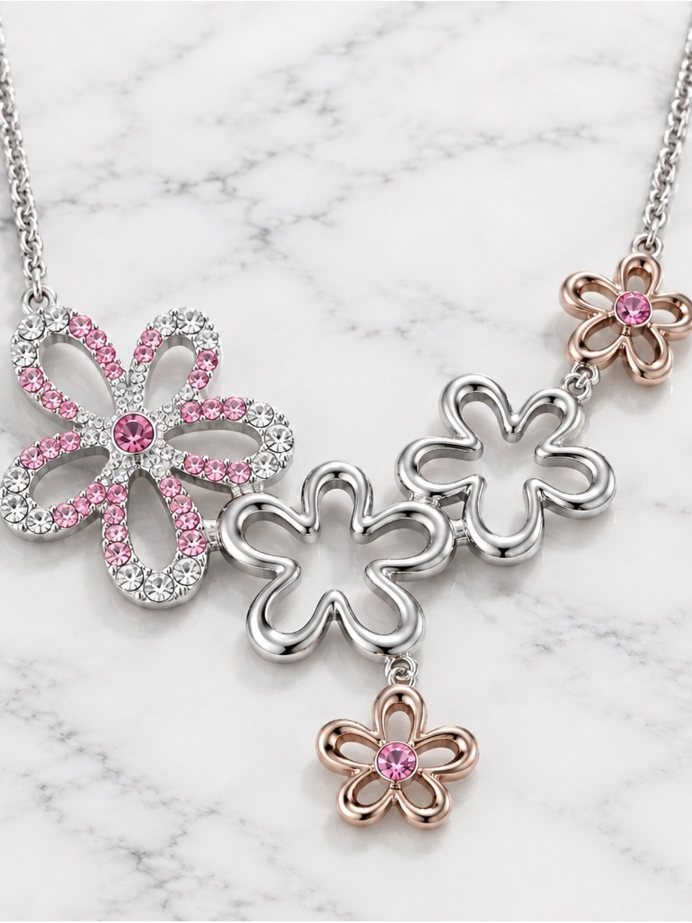 Avon Pink Crystal Floral Multi-Tone Necklace